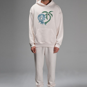 Ensemble de survêtement blanc à capuche pour homme, manches longues, taille élastique, poches latérales, tenue décontractée, coupe ample, motif imprimé, collection printemps - Product Image 2
