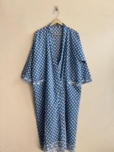 Kimono de Algodón de Manga Larga para Mujer, Estampado, Ropa de Dormir Suave y Transpirable para Verano - Product Image 5