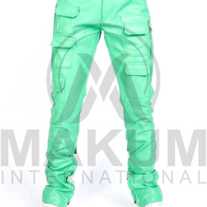 Pantalon cargo vert pour homme, coupe droite, plusieurs poches, fermeture éclair, taille élastique, style workwear - Product Image 4
