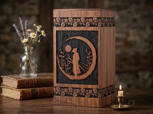 Urne funéraire artisanale en bois de rose, écologique et durable, style américain, gravée avec un motif de guerrier samouraï - Product Image 2