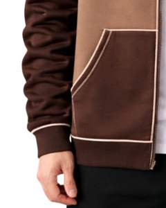 Sudadera con capucha personalizada para hombre, en contraste marrón y camel, con cremallera, de algodón y forro polar, estilo casual urbano, chaqueta de invierno, fabricante personalizado - Product Image 6