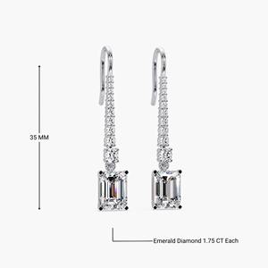 Boucles d'oreilles pendantes en or 14 carats de qualité supérieure avec diamant de laboratoire taille émeraude 35 mm, bijoux élégants en diamant fin, cadeau pour femme - Product Image 6