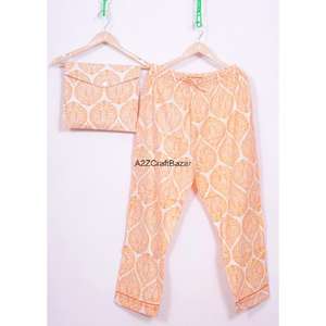 Conjunto de Pijama de Mujer, Hecho a Mano, de Lujo, Romántico, con Estampado Floral, Manga Tres Cuartos, Cuello en V, Cintura Elástica, 100% Algodón, Suave y Transpirable - Product Image 4