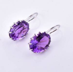 Handmade Amethyst Dangle Earrings 925 Sterling <b>Silver</b> Gemstone Jewelry For Women February Birthstone Elegant - Product Image 2