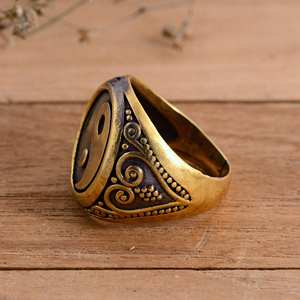 Anillo Vintage de Latón Yin Yang para Hombre y Mujer, Chapado en Oro de 14K, Ajustable, con Símbolo de Equilibrio Tai Chi y Feng Shui - Product Image 3