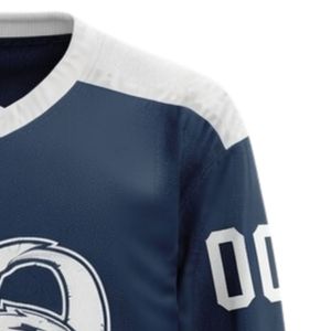 Maillot de hockey sur glace sublimé blanc marine pour hommes, en polyester imprimable, col en V, manches longues, uniforme de sport, tenue d'entraînement - Product Image 4