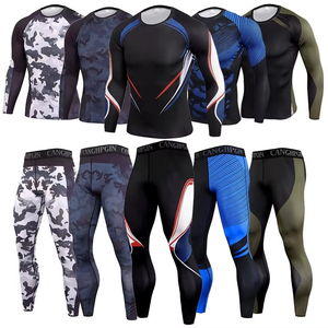 Ensemble de compression rayé noir et rouge pour homme, manches longues, col rond, séchage rapide, en spandex et polyester, haut et pantalon, toutes saisons - Product Image 6