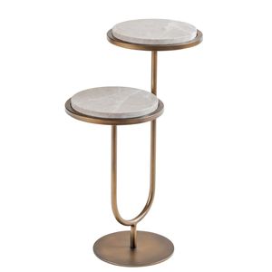 Modern White <b>Marble</b> Top <b>Nesting</b> Side <b>Table</b> With Brass Metal Frame Contemporary Living Room Furniture - Product Image 2