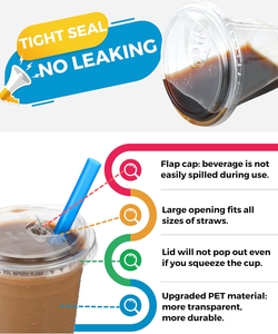 แก้ว PET/PLA ย่อยสลายได้ รีไซเคิลได้ ฝาปิด หลอดดูด ปลอดสาร BPA ป้องกันการรั่วซึม ใช้กับช่องแช่แข็งได้ ขนาด 8-300 มล. สำหรับกาแฟเย็น ใช้แล้วทิ้ง ทนทาน - Product Image 5