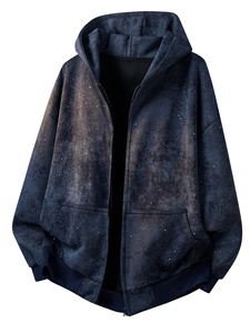 Sweat-shirt à capuche zippé pour homme, imprimé étoiles, coupe ample, décontracté, pour l'automne, 100% polyester, tissu French Terry, coupe classique - Product Image 1