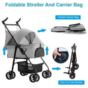 1 cochecito plegable de 4 ruedas para mascotas con cesta de almacenamiento con forro extraíble y carrito de viaje para el cuidado de perros y gatos - Product Image 1
