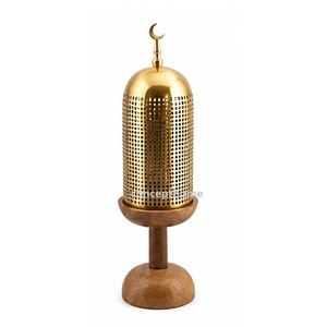 Brass Incense <b>Burner</b> With Wooden Base Hand Made Perforated Lid Religious Use All Season - Product Image 1