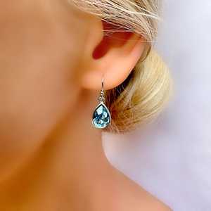 Pendientes colgantes de plata de ley con cristal Swarovski azul aguamarina, elegantes y brillantes, regalo para mujer - Product Image 4