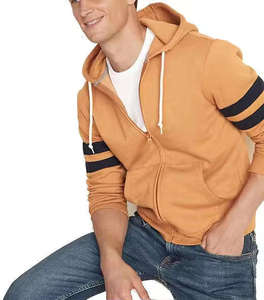 Sudadera con Capucha y Cierre para Hombre, Color Naranja Sólido, Algodón French Terry, Estilo Casual para Otoño, Corte Regular - Product Image 4