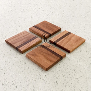 Handcrafted Two-Tone Square Oak Wooden <b>Coasters</b>. Premium Inlay Stripe Design <b>Drink</b> Mats And Pads <b>For</b> Coffee Mugs & Kitchen Decor - Product Image 1