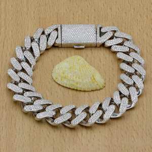 Pulsera de Cadena de Lujo para Hombre, Plata 925 con Baño de Rodio, Moissanita, Corte Brillante Redondo, Micro Pavé, Uso Diario - Product Image 4