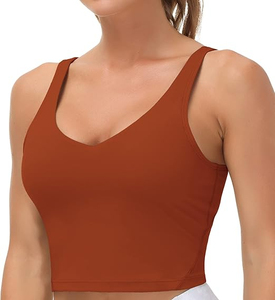 Camisetas deportivas tipo stringer para mujer, color marrón, transpirables, para fitness, camisetas cortas acanaladas para damas. - Product Image 5