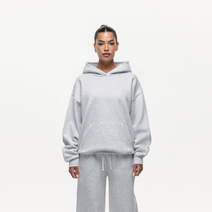 Ensemble de sweat-shirt à capuche gris pour femmes, manches longues, coupe ample, décontracté, <span class=keywords><strong>2</strong></span> pièces, jogging en coton tricoté, couleur unie, à porter toute l'année - Product Image 3