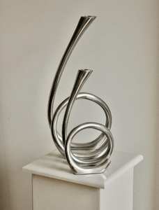 Modern Abstract Swirl <b>Silver</b> Candle Holder 2-Arm Sculptural Loop Taper <b>Candlestick</b> Stand for Dining Table & Living Room Decor - Product Image 4