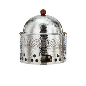 Traditional Dome Shaped Charcoal Burner <b>Hammered</b> Texture Decorative Engravings Wooden Knob Perforated Base Ornamental Piece - Product Image 1