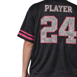 Camiseta de Fútbol Americano de Malla Transpirable, Estilo Urbano, con Número de Diamantes de Imitación, Personalizable con Logotipo, Fabricación OEM - Product Image 4