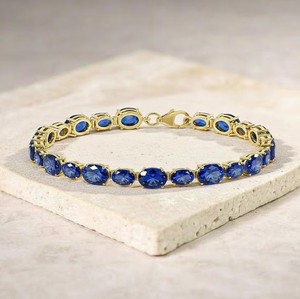Pulsera con Dije de Zafiro Azul Ovalado Cultivado en Laboratorio en Plata de Ley 925, Joyería Fina Hecha a Mano de Lujo para Fiestas y Eventos - Product Image 1