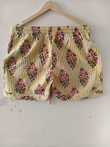 Ensemble de pyjama en coton écologique imprimé à la main pour femme, chemise respirante à manches trois quarts et short à braguette boutonnée, idéal pour l'été - Product Image 2