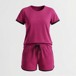 Conjunto de 2 piezas de pantalones cortos con lunares para mujer, camiseta de manga corta y pantalones cortos por encima de la rodilla, ropa deportiva informal transpirable para primavera y verano - Product Image 1