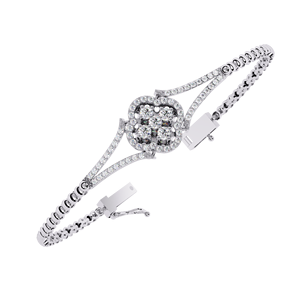 Lab Grown Flower Cluster Diamond <b>Bracelet</b> 14K White Gold | Halo Pave Designer Diamond <b>Bracelet</b> | RAAMAA Diamond Ethnic Style - Product Image 4