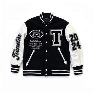 URBANGAZER <b>Men's</b> Winter Varsity <b>Jacket</b> 100% Wool Breathable Windproof Eco-Friendly Patchwork Design High Street Style Black - Product Image 4