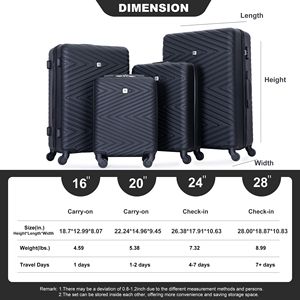 4 pezzi ABS Set bagaglio leggero 24/28 pollici con ruote rotanti e TSA Black-(16/20/24/28) - Product Image 5