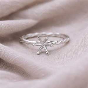 925 Sterling Silver Twisted Band Star 8mm Prong Ring Setting Semi Mount Solitaire Engagement Ring Custom Jewelry - Product Image 4