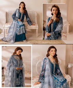 Traje de 3 Piezas para Mujer en Chifón Premium Bordado, con Pantalón con Cintura Ajustable Hecha a Mano y Dupatta de Tela Bordada - Product Image 3