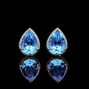 Pendientes de Topacio Azul Suizo con Corte de Pera, Chapados en Oro Blanco, Plata de Ley 925, Joyería de Lujo para Mujer, Regalo Elegante - Product Image 1