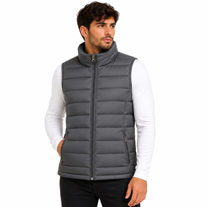 Chaleco Acolchado Ligero Sin Mangas para Hombre, Chaqueta de Invierno con Cuello Redondo, Cierre de Cremallera, Diseño Casual a Rayas, Poliéster/Algodón, Antiencogimiento, Calentador Corporal - Product Image 6