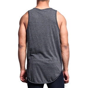 Men's Gray Solid Color O-Neck Tank Top Casual Knitted Cotton Sleeveless Vest Athletic Fit Longline Hem - Product Image 4