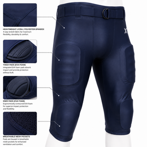 Pantalon de football rembourré pour homme, coupe ajustée, spandex, polyester, fermeture à ceinture, bleu marine uni, vêtements de football américain, adulte, toutes saisons - Product Image 4