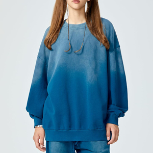 Sustainable Cotton Blend Winter <b>Women</b> Acid Wash Fleece <b>Sweatshirt</b> Soft Casual Crewneck Pullover with Custom Logo Front Position - Product Image 1