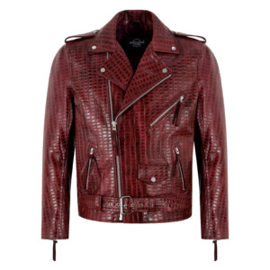 Veste de motard en cuir de vachette embossé à motif croco, style BRANDO, pour homme, avec fermeture éclair croisée - Product Image 1