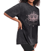 Kaos Wanita Vintage Washed Crew Neck Lengan Pendek Loose Fit Trendy Streetwear Cetak Digital Bahan Bernapas Ramah Lingkungan 100%