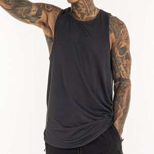 Camiseta sin mangas negra para hombre, cuello redondo, de secado rápido, tejida, informal, para hacer ejercicio - Product Image 1