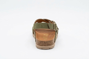 Sandalias Planas de Gamuza Verde con Cierre de Hebilla, Punta Abierta y Entresuela de Corcho, Zapatos de Verano - Product Image 3