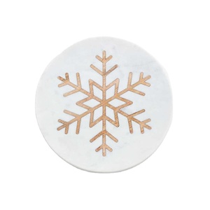 Sous-verres en marbre Design flocon de neige Tapis de boisson en marbre rond élégant avec incrustation en bois Ensemble de sous-verres de luxe pour la décoration de la maison et du bureau - Product Image 1