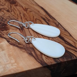 Oval Seashell <b>Earrings</b> Polished Natural Craft Jewelry White Shell Drop <b>Earrings</b> - Product Image 1