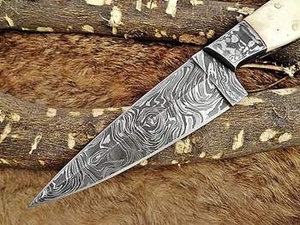 Couteau de survie en acier Damas de qualité industrielle, manche en bois, personnalisable OEM, pour camping et chasse en extérieur, lames fixes - Product Image 3