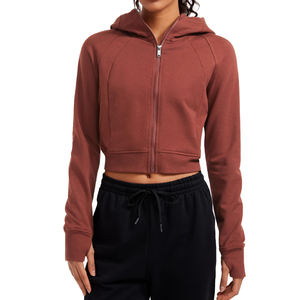Sweat à capuche court avec logo personnalisé pour femmes Street Fleece Vêtements à manches longues Tops Casual Short Hoodie Custom Oversized Sweatshirt - Product Image 1