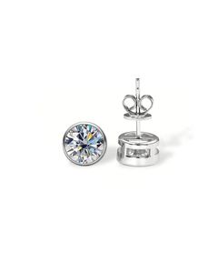Pendientes de Diamante Moissanite con Corte Redondo y Engaste de Bisel, Chapados en Oro con Plata de Ley 925, Joyería Elegante para Mujer, Regalo - Product Image 2