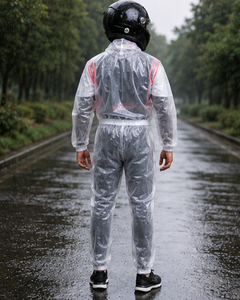 Men's Black <b>Waterproof</b> Seamless Fusing Custom Logo Front Rain Suit Full Sleeve Polyester Jacket Pants Set <b>All</b> Seasons Wear - Product Image 1