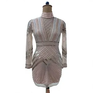 Vestido de Fiesta para Adolescentes, Sexy, con Diseño Floral, Recto, Hasta la Rodilla, de Tul con Lentejuelas y Cuentas, 100% Poliéster Ecológico - Product Image 2