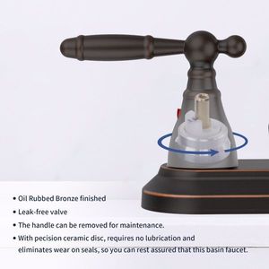 Robinet de salle de bain moderne 3 trous en bronze huilé, avec bec pivotant à 360 degrés et arc élevé, robinet de lavabo centralisé de 4 pouces, pour lavabo 360 - Product Image 4